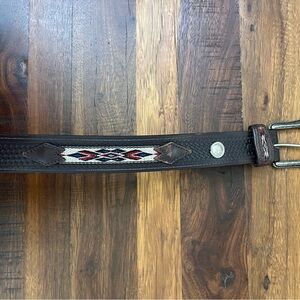Men's Brown Leather Belt with Patterned Design